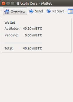 Bitcoin Core, a wallet interface showing available and pending amounts.