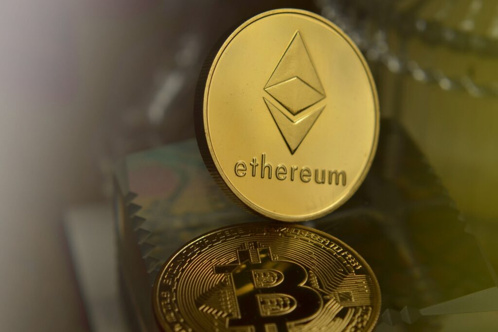 Ethereum gold coin with Bitcoin gold coin