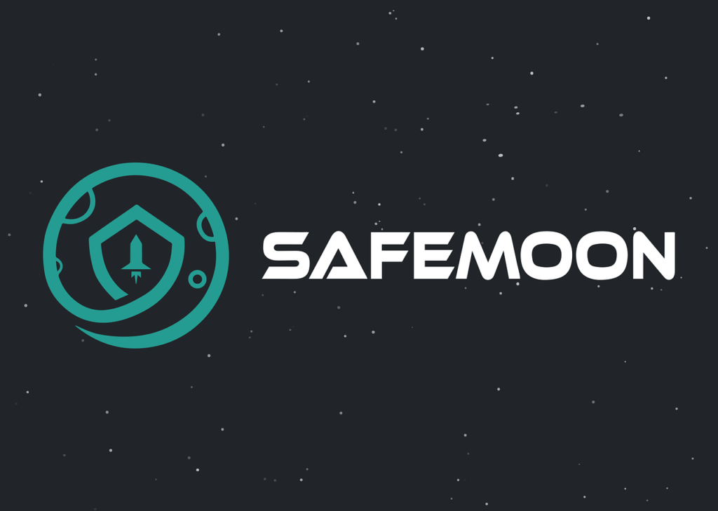 Safemoon written in white color on a dark black background