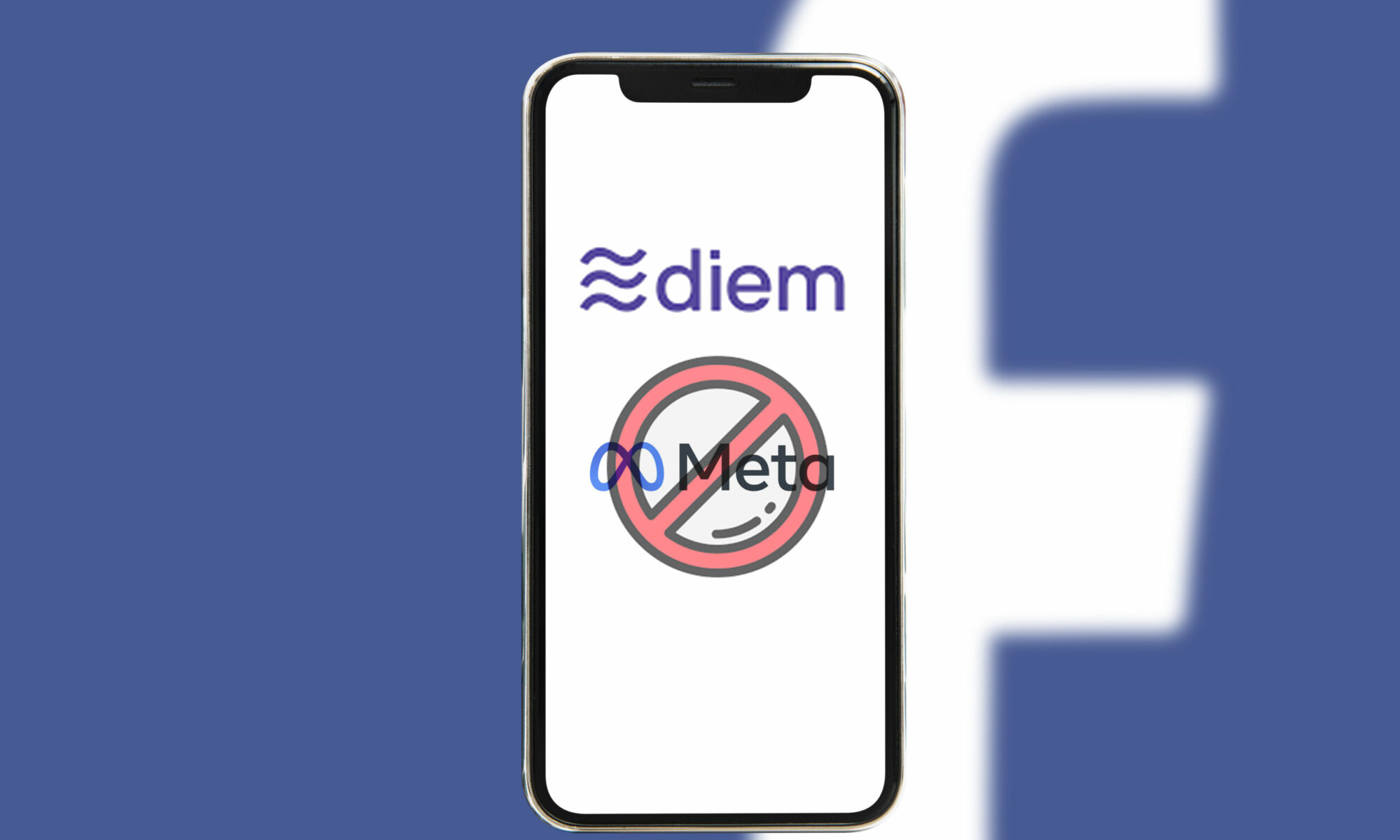 Diem written with a out sign on Meta with a the Facebook logo in background